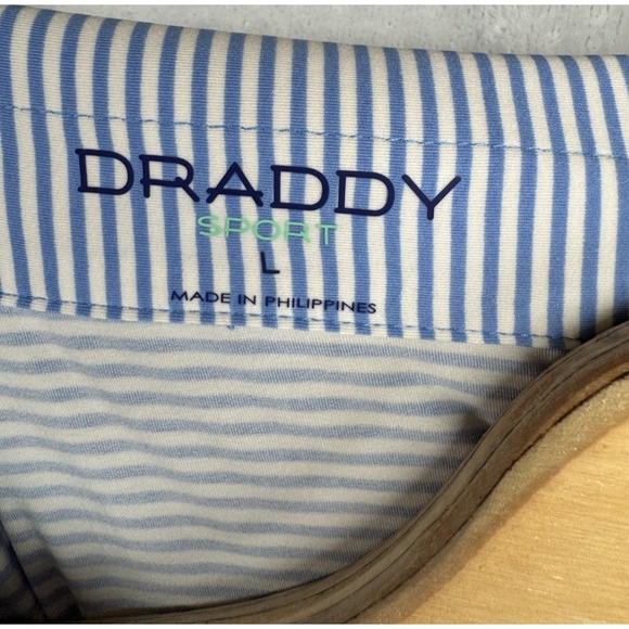 B.‎ Draddy Sport Golf Polo Shirt Blue Striped Sleeve Logo Men's L - Picture 3 of 7